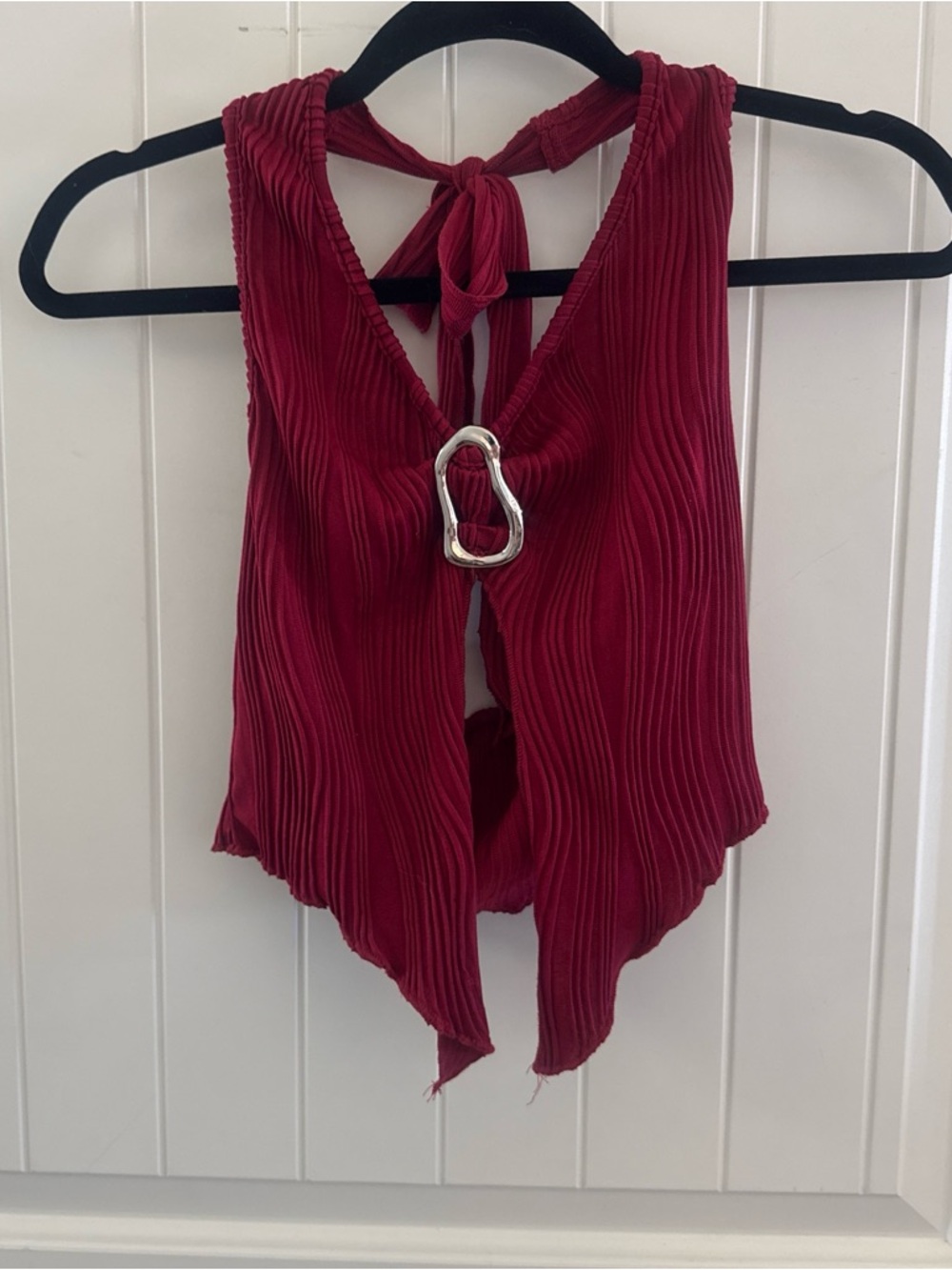 SHEIN Burgundy Ribbed Tie-Back Camisole with Silver Ring